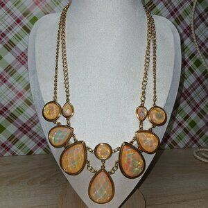 Gold Tone Yellow Rhinestone Teardrop Vintage Necklace Costume Jewelry #108